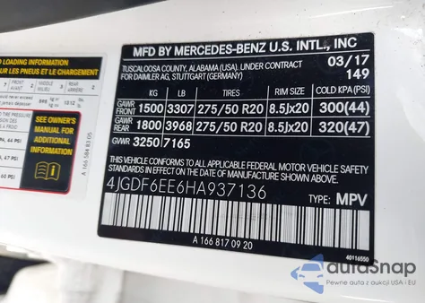 2017 Mercedes-Benz Gls 450 4Matic z USA, uszkodzony, nr VIN 4JGDF6EE6HA937136